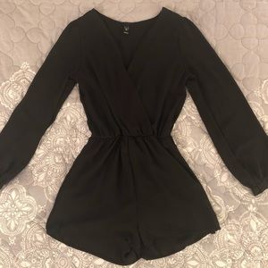 Black chiffon long sleeve romper